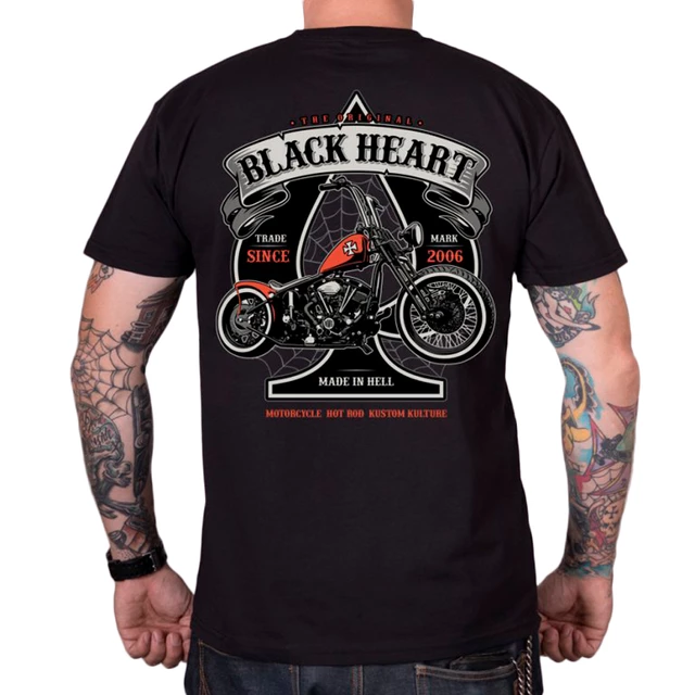 T-shirt Black Heart Orange Chopper ∙ 100% bawełna ∙ krótki rękaw ∙ okrągły dekolt ∙ rebeliancki nadruk moto ∙ dla motocyklistów - Czarny - Czarny
