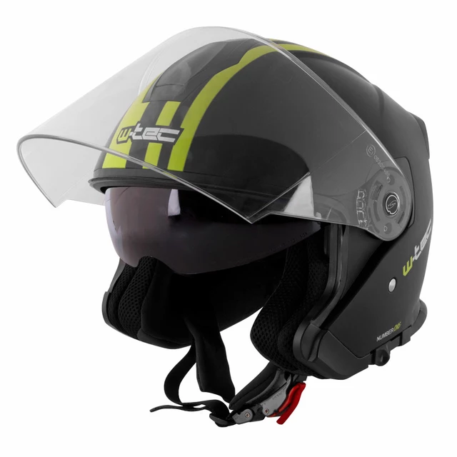 Kask motocyklowy otwarty W-TEC V586 z blendą - Biały perłowy - Czarno-zielony