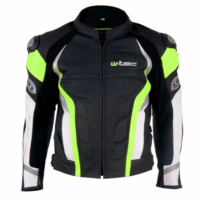 Męska skórzana kurtka motocyklowa W-TEC Velocity - Czarno-czerwony - Czarny-fluo