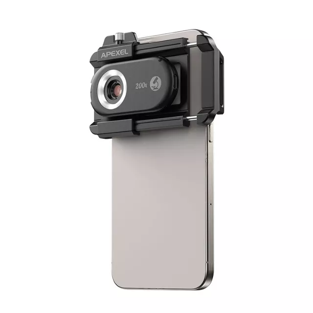 Obiektyw mikroskopowy Apexel 200x ∙ supermakro do telefonów ∙ 12 diod LED ∙ światło UV ∙ kompatybilny z iOS/Android ∙ klips uniwersalny