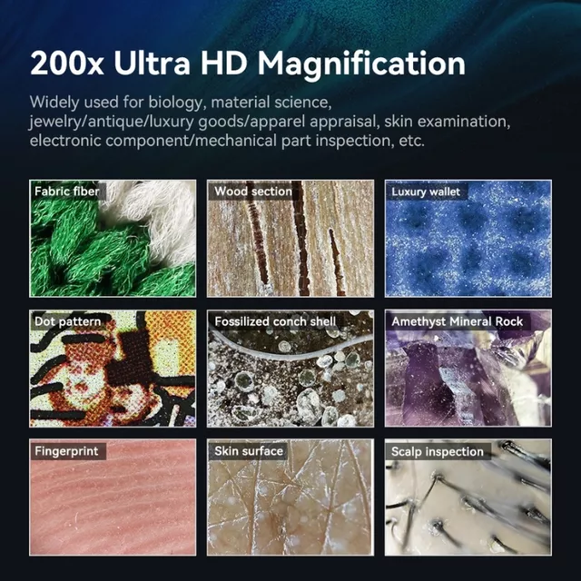 Obiektyw mikroskopowy Apexel 200x ∙ supermakro do telefonów ∙ 12 diod LED ∙ światło UV ∙ kompatybilny z iOS/Android ∙ klips uniwersalny