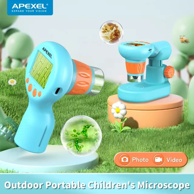 Mikroskop cyfrowy dziecięcy Apexel ∙ zoom 0-800x ∙ wyświetlacz 2" HD ∙ nagrywanie wideo 1080p ∙ 8 diod LED z regulacją
