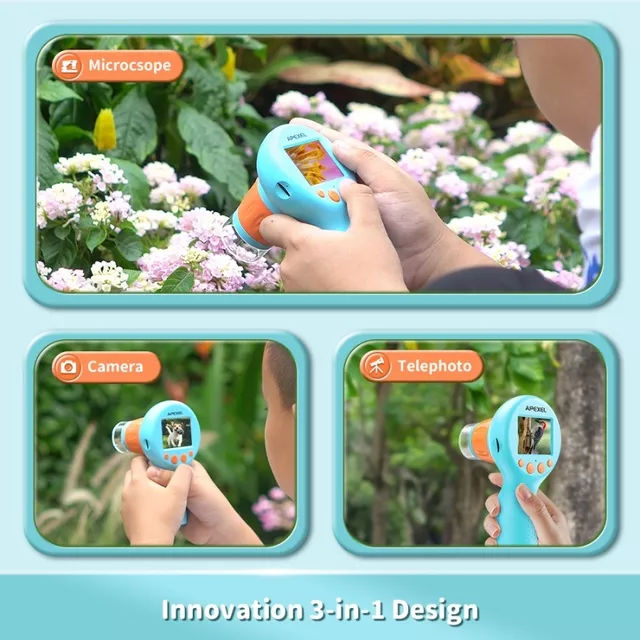 Mikroskop cyfrowy dziecięcy Apexel ∙ zoom 0-800x ∙ wyświetlacz 2" HD ∙ nagrywanie wideo 1080p ∙ 8 diod LED z regulacją