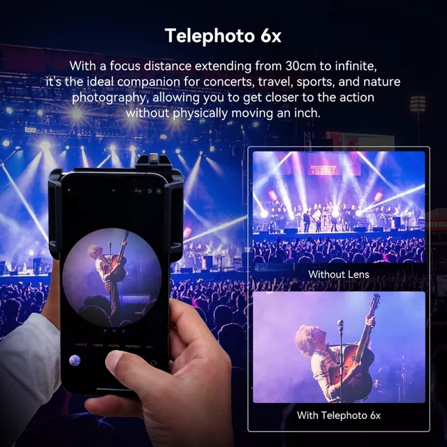 Zestaw teleobiektyw i makro Apexel TM6 ∙ zoom optyczny 6x ∙ ogniskowa makro 150 mm ∙ kompatybilny z iOS/Android ∙ antyrefleksyjne powłoki ∙ waga 203 g