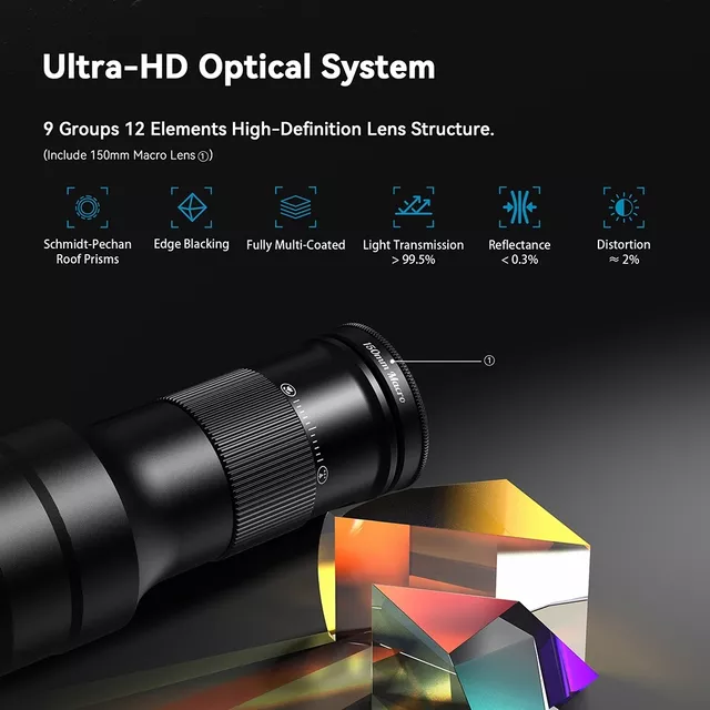 Zestaw teleobiektyw i makro Apexel TM6 ∙ zoom optyczny 6x ∙ ogniskowa makro 150 mm ∙ kompatybilny z iOS/Android ∙ antyrefleksyjne powłoki ∙ waga 203 g