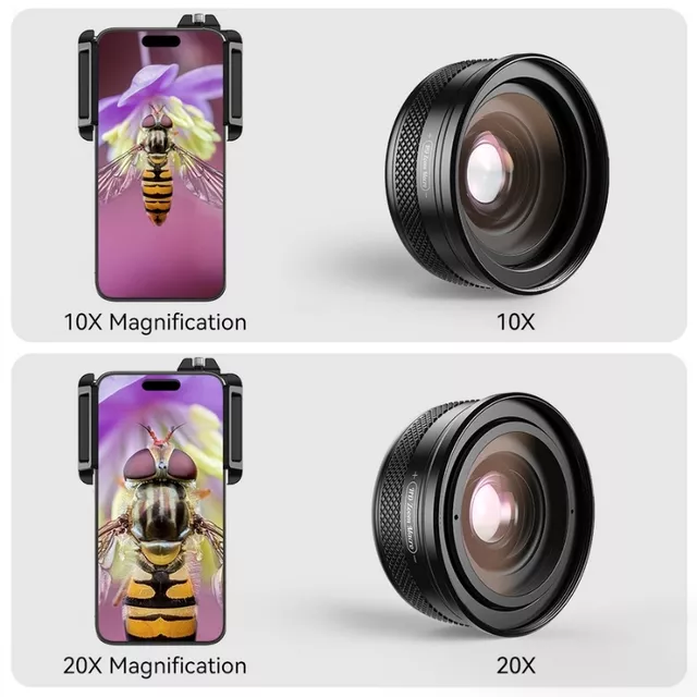 Apexel obiektyw makro zoom 10x-20x ∙ zmiennoogniskowy ∙ uniwersalny klips ∙ do iOS/Android ∙ lekki design