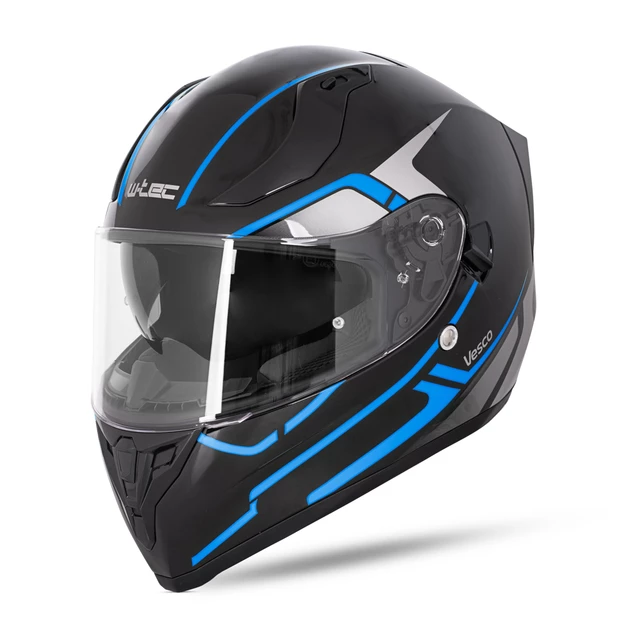 Kask integralny motocyklowy zamknięty z blendą W-TEC Vesco - Błyszczący czarno-niebieski - Błyszczący czarno-niebieski