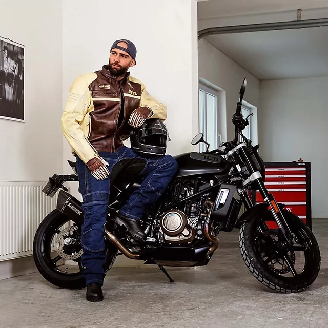 Męskie jeansy motocyklowe W-TEC Biterillo Evo ∙ ochraniacze ∙ wzmocnienia aramidowe ∙ wentylacja na udach ∙ elastyczny denim
