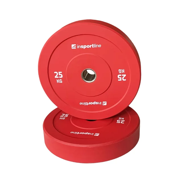 Gumowane obciążenie olimpijskie inSPORTline Bumper Plate Go ∙ 25 kg ∙ 50 mm ∙ powłoka amortyzująca ∙ rdzeń stalowy ∙ wytrzymałe