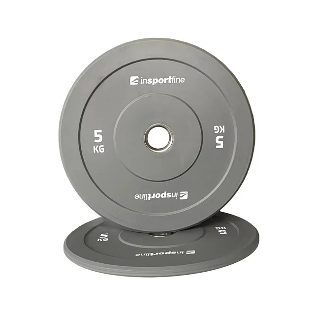 Gumowane obciążenie olimpijskie inSPORTline Bumper Plate Go ∙ 5 kg ∙ 50 mm ∙ powłoka amortyzująca ∙ rdzeń stalowy ∙ wytrzymałe