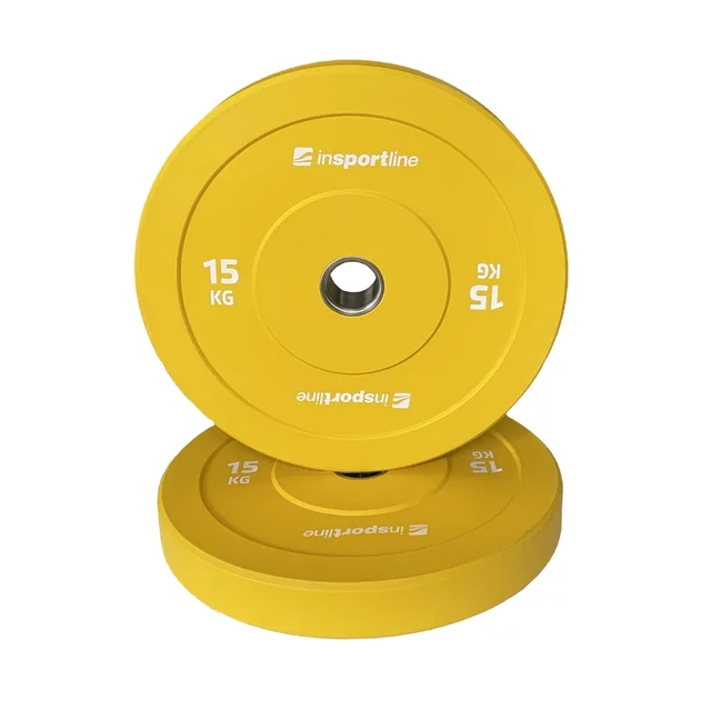 Gumowane obciążenie olimpijskie inSPORTline Bumper Plate Go ∙ 15 kg ∙ 50 mm ∙ powłoka amortyzująca ∙ rdzeń stalowy ∙ wytrzymałe