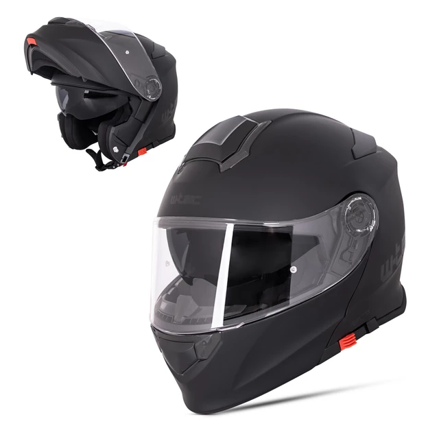 Kask motocyklowy szczękowy z blendą W-TEC Venero - Glossy Black-Gold - Magic Matt Black