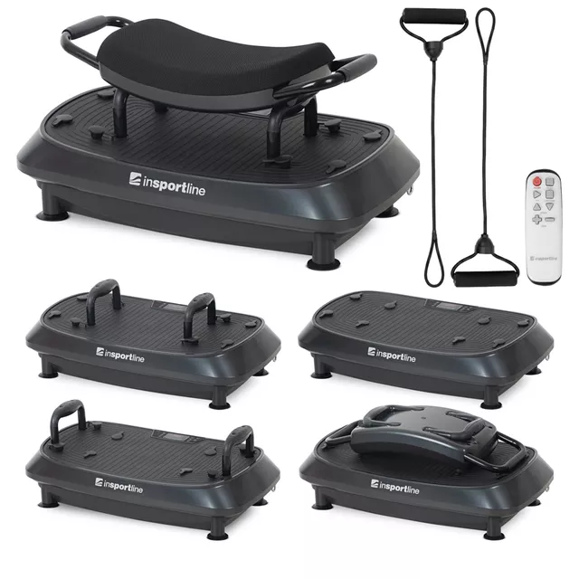 Dwupoziomowa platforma wibracyjna inSPORTline Duonique ∙ 3 wibracje ∙ 30 prędkości ∙ 6 programów ∙ pilot zdalnego sterowania ∙ nośność 100 kg ∙ ekspandery