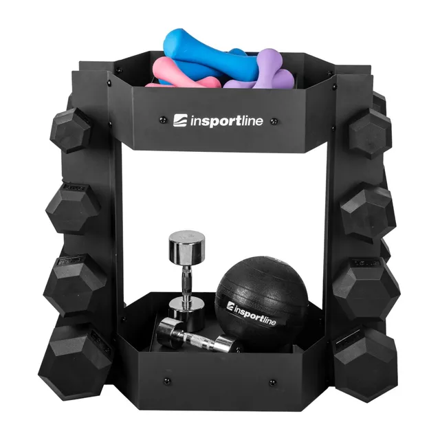 Stojak na hantle inSPORTline RK3020 ∙ rama ze stali ∙ max. obciążenie 250 kg ∙ miejsce na 8 hantli ∙ powłoka antyzarysowaniowa