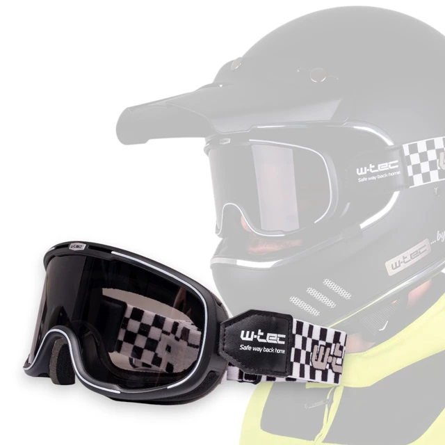 Gogle motocyklowe w stylu retro vintage W-TEC Chesster - Czarny - szachownica
