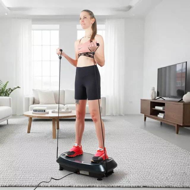 Dwupoziomowa platforma wibracyjna inSPORTline Duonique ∙ 3 wibracje ∙ 30 prędkości ∙ 6 programów ∙ pilot zdalnego sterowania ∙ nośność 100 kg ∙ ekspandery