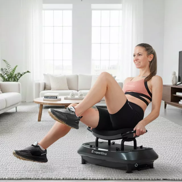 Dwupoziomowa platforma wibracyjna inSPORTline Duonique ∙ 3 wibracje ∙ 30 prędkości ∙ 6 programów ∙ pilot zdalnego sterowania ∙ nośność 100 kg ∙ ekspandery