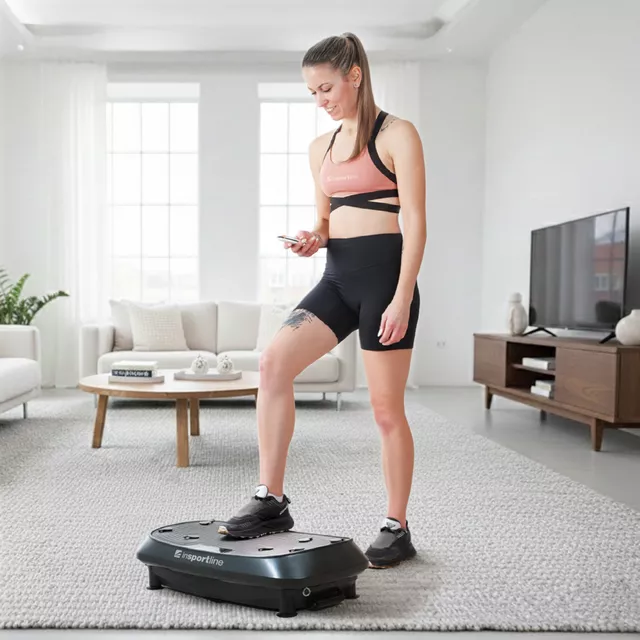 Dwupoziomowa platforma wibracyjna inSPORTline Duonique ∙ 3 wibracje ∙ 30 prędkości ∙ 6 programów ∙ pilot zdalnego sterowania ∙ nośność 100 kg ∙ ekspandery