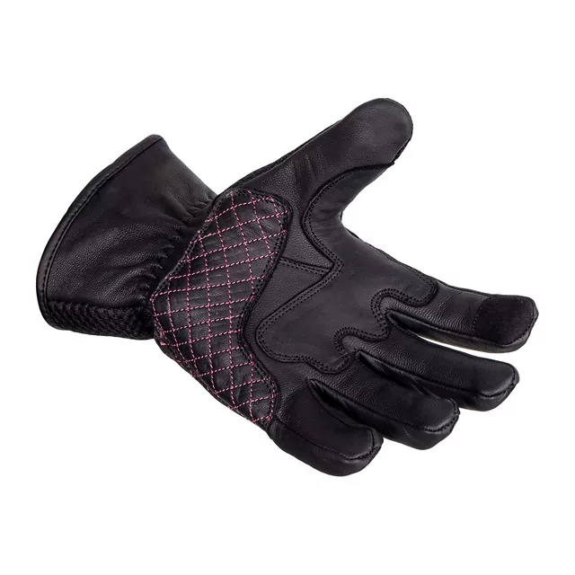 Damskie rękawice motocyklowe W-TEC Ladonna ∙ naturalna skóra ∙ mesh oddychający ∙ pikowane ∙ palec do ekranów - Czarno-różowy