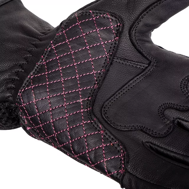Damskie rękawice motocyklowe W-TEC Ladonna ∙ naturalna skóra ∙ mesh oddychający ∙ pikowane ∙ palec do ekranów - Czarno-różowy