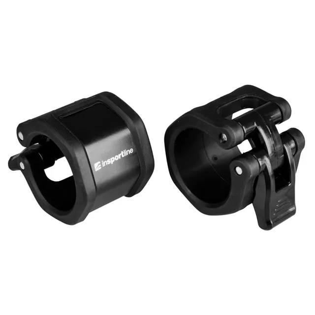 Zaciski olimpijskie na gryf inSPORTline Barcol 50 mm ∙ 2 szt. ∙ nylon/TPR ∙ zatrzask szybkomocujący ∙ antypoślizgowe ∙ czarne ∙ do sztangi