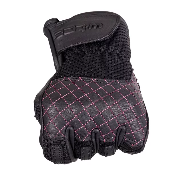 Damskie rękawice motocyklowe W-TEC Ladonna ∙ naturalna skóra ∙ mesh oddychający ∙ pikowane ∙ palec do ekranów - Czarno-różowy