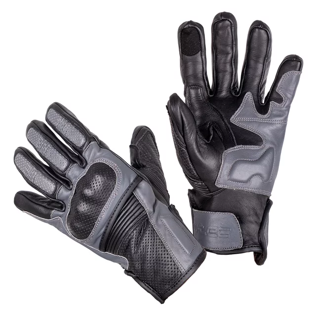 Rękawice motocyklowe skórzane W-TEC Boldron ∙ ukryte ochraniacze ∙ optymalna wentylacja dłoni ∙ styl retro - Czarno-szary - Czarno-szary