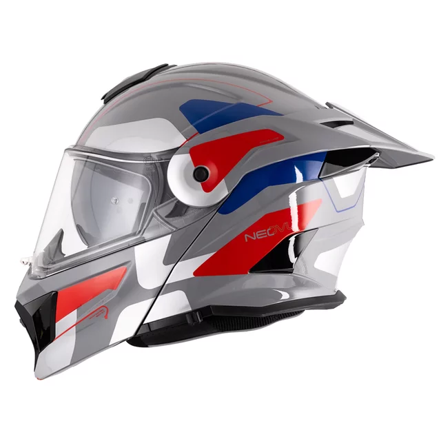 Kask motocyklowy szczękowy 3w1 W-TEC Neovu Graphic ∙ blenda przeciwsłoneczna ∙ demontowalny daszek - szaro-czerwono-niebieski
