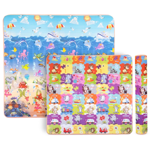 Zwijana mata dla dzieci inSPORTline Lhotino 200x180x1,5 cm - Plaża/Gospodarstwo rolne - Puzzle/Morze
