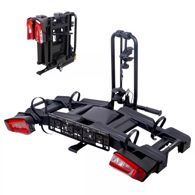 Bagażnik rowerowy na hak inSPORTline Trekan 2 Elektro ∙ na 2 rowery ∙ do e-bike ∙ nośność 60 kg ∙ odchylany ∙ platforma