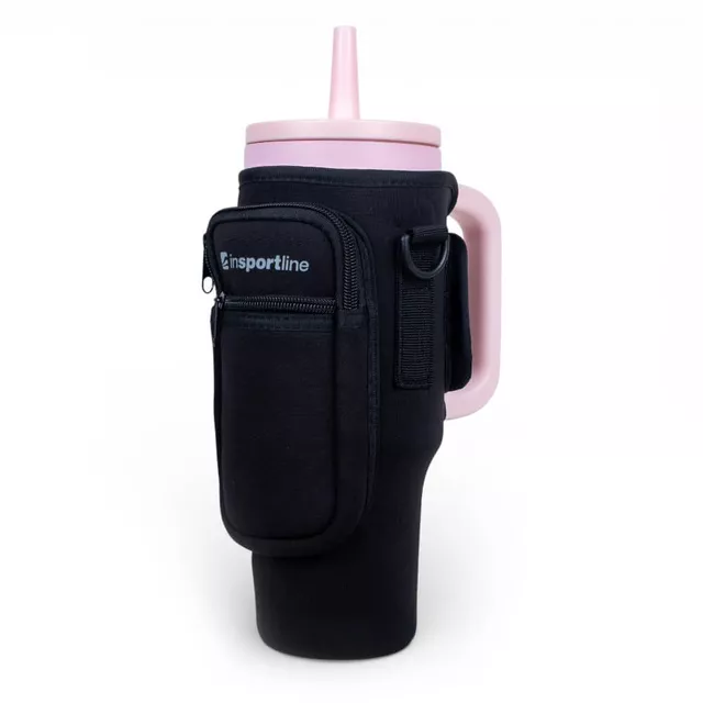 Przenośna torba etui na kubek termiczny 1200 ml neopren ∙ 2 kieszenie na zamek ∙ regulowany pasek na ramię - Różowy