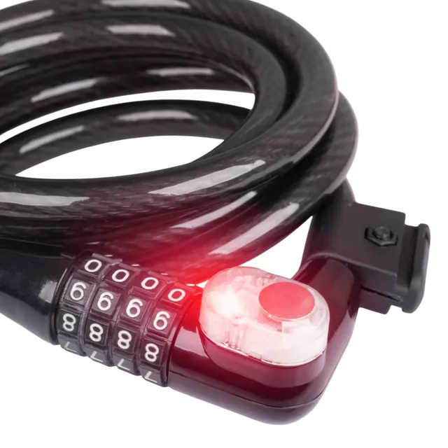 Zapięcie rowerowe, zamek szyfrowy W-TEC Bahrand 12*1800mm ze światłem LED