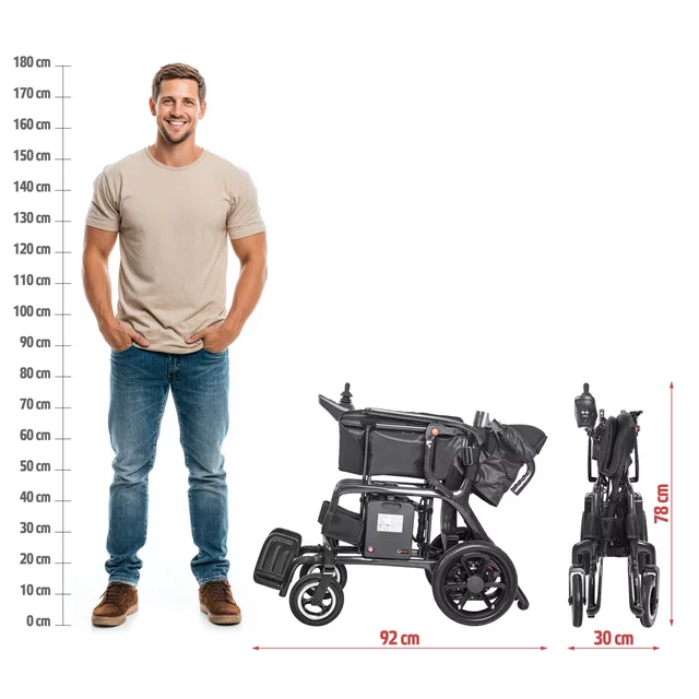 Elektryczny wózek inwalidzki inSPORTline Feally ∙ włókno węglowe ∙ 400 W ∙ 25 km ∙ ultralekki 13,4 kg ∙ elektromagnetyczne hamulce