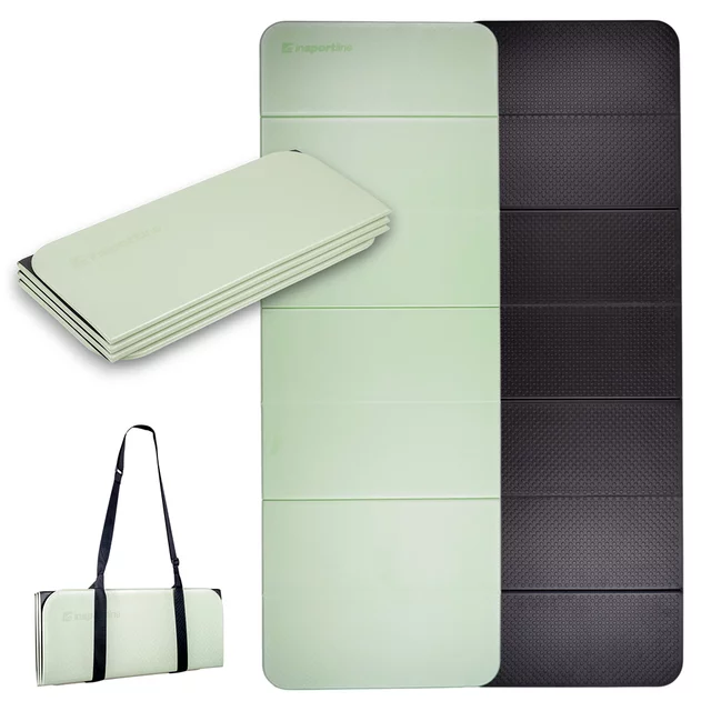Składana mata do ćwiczeń inSPORTline Misette 180x61x0,8 cm ∙ lekka konstrukcja ∙ powłoka antypoślizgowa ∙ wygodny pasek do transportu - bambus beżowo-brązowy - matcha zielono-czarna
