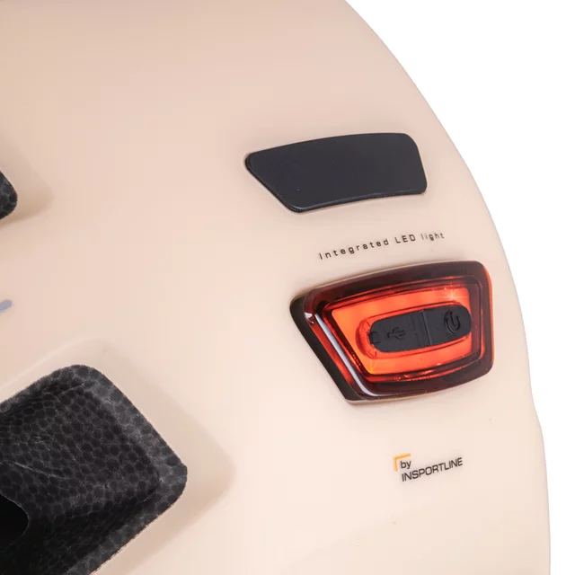 Kask rowerowy dziecięcy 2w1 inSPORTline Lumitto ∙ z lampką LED ∙ technologia in-mold ∙ regulacja pokrętłem ∙ 9 otworów wentylacyjnych - Brzoskwiniowy beż
