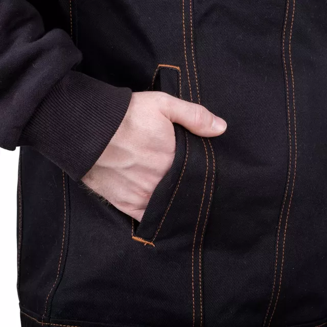 Kurtka motocyklowa W-TEC Black Heart Reeftor ∙ jeansowa ∙ kieszenie na ochraniacze pleców ∙ odpinany kaptur ∙ podszewka ∙ dresowe rękawy - Czarny