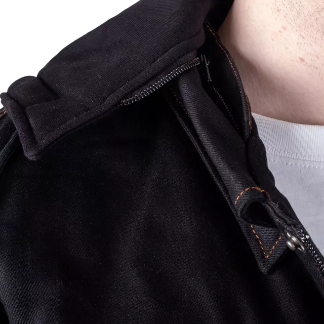 Kurtka motocyklowa W-TEC Black Heart Reeftor ∙ jeansowa ∙ kieszenie na ochraniacze pleców ∙ odpinany kaptur ∙ podszewka ∙ dresowe rękawy - Czarny