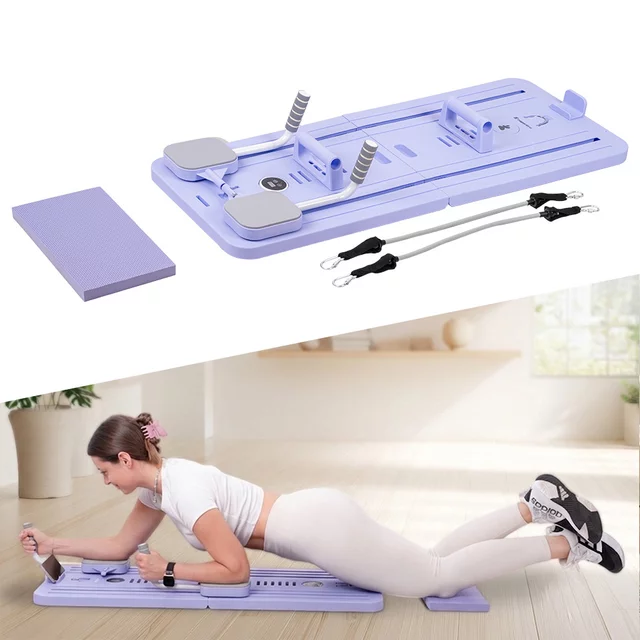 Reformer do pilatesu inSPORTline Trancer Basic ∙ antypoślizgowa deska ∙ składana konstrukcja ∙ stacja na telefon - Fioletowy - Fioletowy