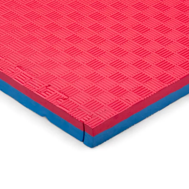 Mata puzzle fitness tatami na podłogę ochronna inSPORTline Malmeida 100x100x4 cm - czerwono-niebieski, wzór słomkowy