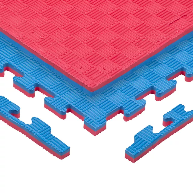 Mata Puzzle tatami podkładka do ćwiczeń inSPORTline Sazegul 100x100x2 cm - szaro-czarny, wzór 5 pasków - czerwono-niebieski, wzór 5 pasków