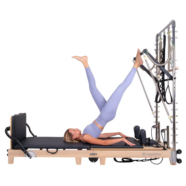 Wieża do reformera Pilates inSPORTline Driftaler ∙ nośność 100 kg ∙ drewniany drążek roll-down ∙ 8 sprężyn ∙ uchwyt V ∙ 53 oczka