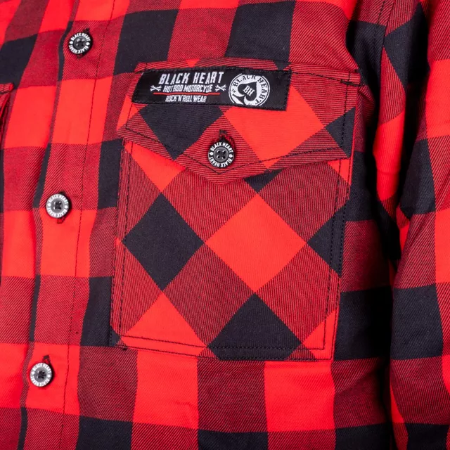 Koszula flanelowa męska motocyklowa W-TEC Black Heart Respector II - czarny z czerwonym paskiem