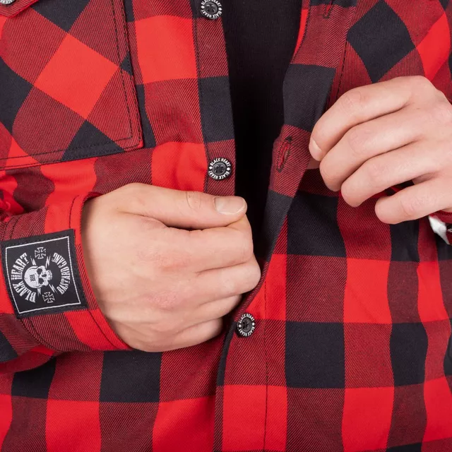 Koszula flanelowa męska motocyklowa W-TEC Black Heart Respector II - czarny z czerwonym paskiem