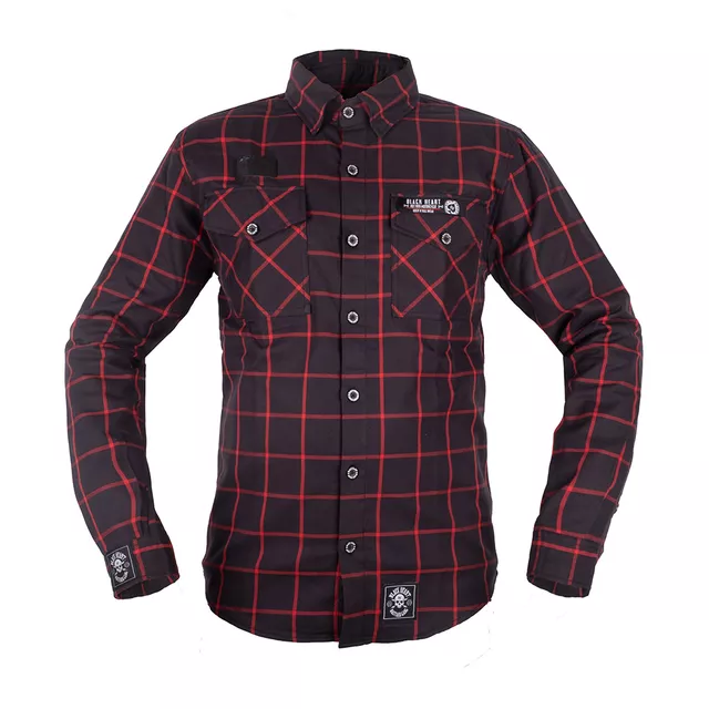 Koszula flanelowa męska motocyklowa W-TEC Black Heart Respector II - czarny z czerwonym paskiem - czarny z czerwonym paskiem