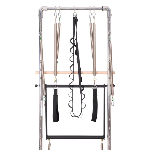 Wieża do reformera Pilates inSPORTline Driftaler ∙ nośność 100 kg ∙ drewniany drążek roll-down ∙ 8 sprężyn ∙ uchwyt V ∙ 53 oczka