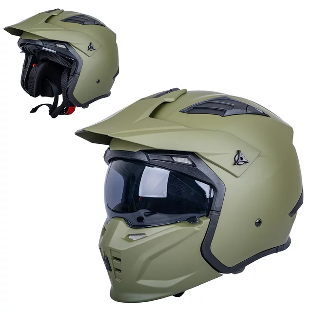 Kask motocyklowy modułowy W-TEC Badalone Army ∙ 3w1 ∙ waga 1250 g ∙ skorupa ABS ∙ blenda przeciwsłoneczna - beżowy matowy - matowa oliwka