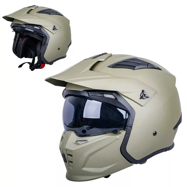 Kask motocyklowy modułowy W-TEC Badalone Army ∙ 3w1 ∙ waga 1250 g ∙ skorupa ABS ∙ blenda przeciwsłoneczna - beżowy matowy - beżowy matowy