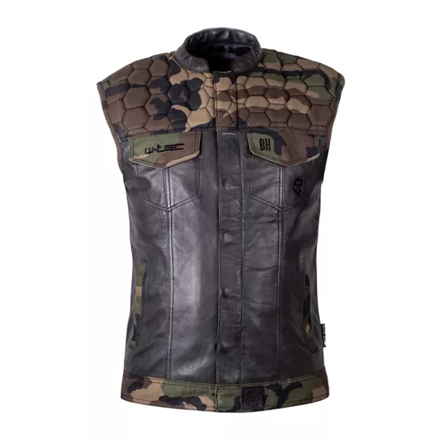 Skórzana kamizelka motocyklowa W-TEC Black Heart Regimento - ciemnoszary-kamuflaż