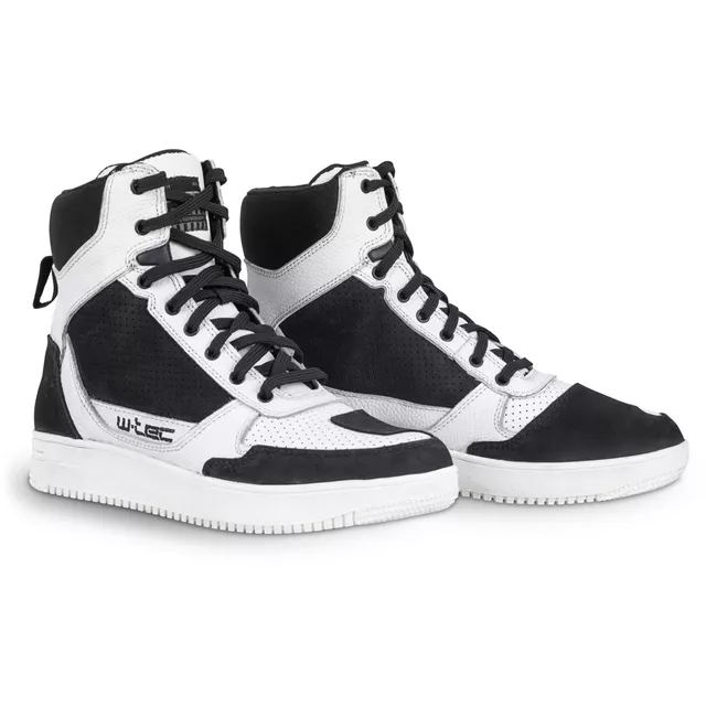 Buty motocyklowe W-TEC Bastige ∙ naturalna skóra ∙ ochrona kostek ∙ wzmocniona pięta i nosek ∙ antypoślizgowa podeszwa ∙ wentylacja - Czarno-biały - Czarno-biały