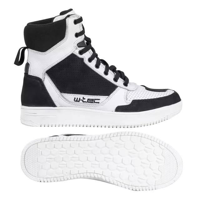 Buty motocyklowe W-TEC Bastige ∙ naturalna skóra ∙ ochrona kostek ∙ wzmocniona pięta i nosek ∙ antypoślizgowa podeszwa ∙ wentylacja - Czarno-biały